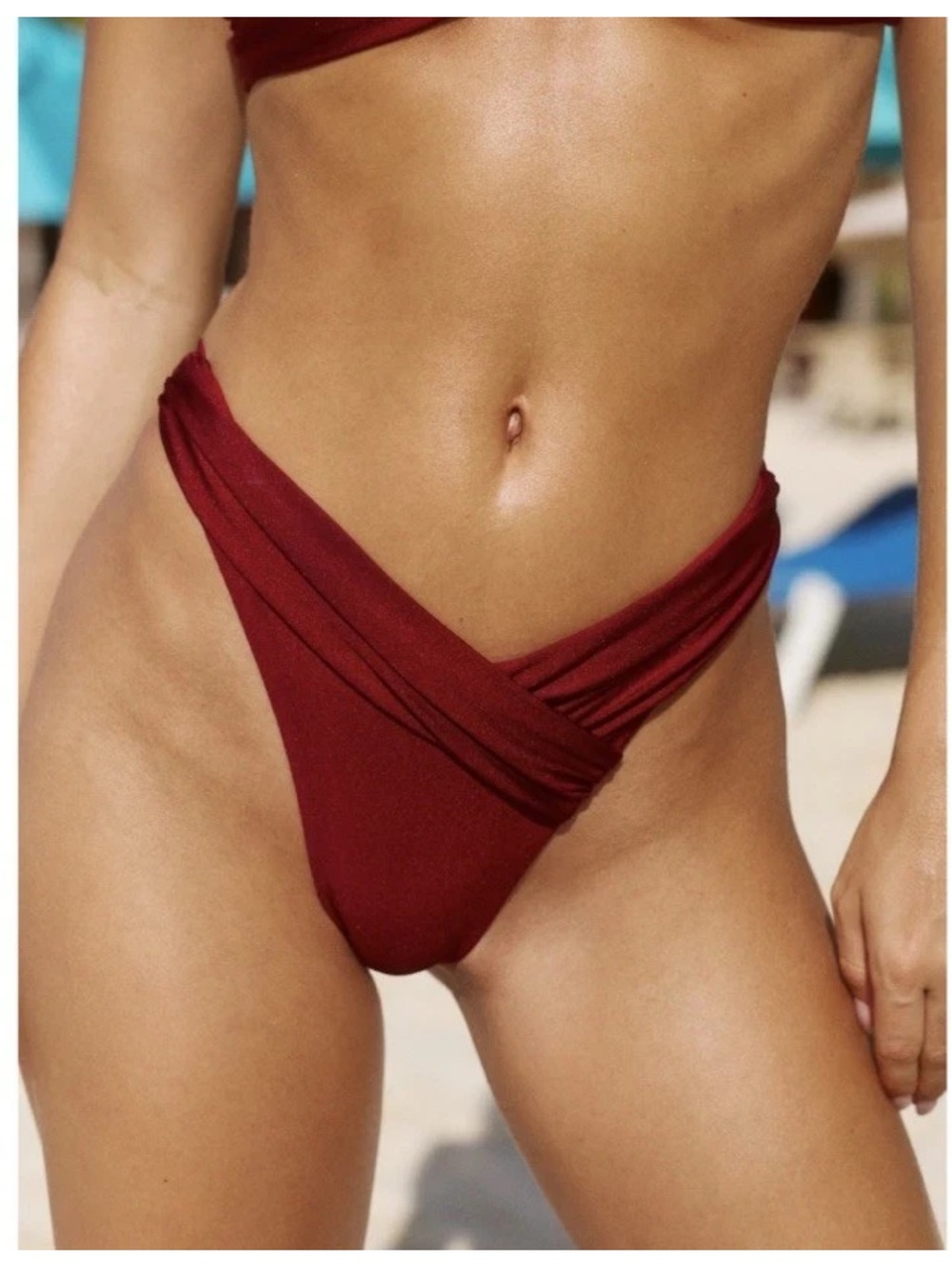 Bydee Corfu Bikini Bottom In Maroon Red Ambar Size Small
